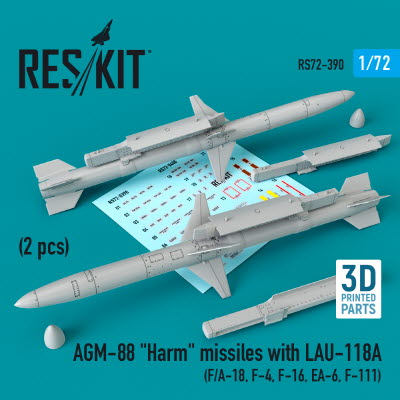 [사전 예약] RS72-0390 1/72 AGM-88 "Harm" missiles with LAU-118A (2 pcs) (F/A-18, F-4, F-16, EA-6, F-111) (1/72)