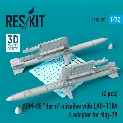 RS72-0391 1/72 AGM-88 \"Harm\" missiles with LAU-118 & adapter for Mig-29 (2 pcs) (1/72)