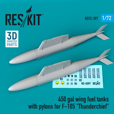 [사전 예약] RS72-0397 1/72 450 gal wing fuel tanks with pylons for F-105 \"Thunderchief\" (2 pcs) (1/72)