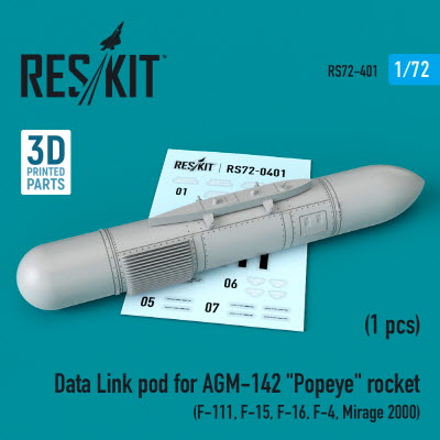 RS72-0401 1/72 Data Link pod for AGM-142 \"Popeye\" rocket (F-15, F-16, F-4, Mirage 2000, F-111) (1/72