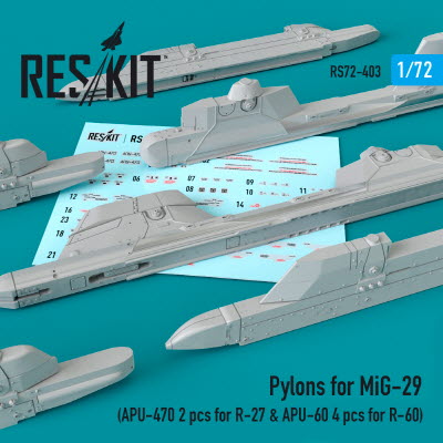 RS72-0403 1/72 Pylons for MiG-29 (APU-470 2 pcs for R-27 & APU-60 4 pcs for R-60) (1/72)