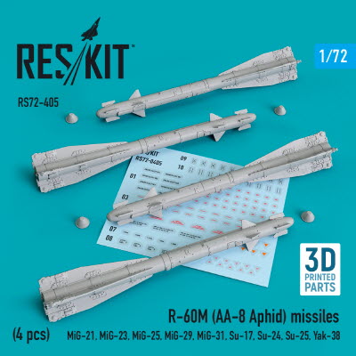 RS72-0405 1/72 R-60М (AA-8 Aphid) missiles (4 pcs) (MiG-21,MiG-23,MiG-25, MiG-29,MiG-31,Su-17,Su-24,