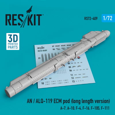 [사전 예약] RS72-0409 1/72 AN / ALQ-119 ECM pod (long length version) (A-7, A-10, F-4, F-16, F-105, F-111) (3D p