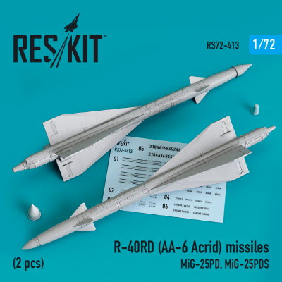 RS72-0413 1/72 R-40RD (AA-6 Acrid) missiles (2 pcs) (MiG-25PD, MiG-25PDS) (3D printing) (1/72)