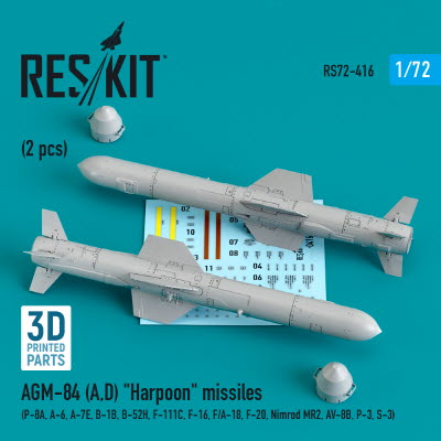 RS72-0416 1/72 AGM-84 (A,D) \"Harpoon\" missiles (2 pcs) (P-8A, A-6, A-7E, B-1B, B-52H, F-111C, F-16,