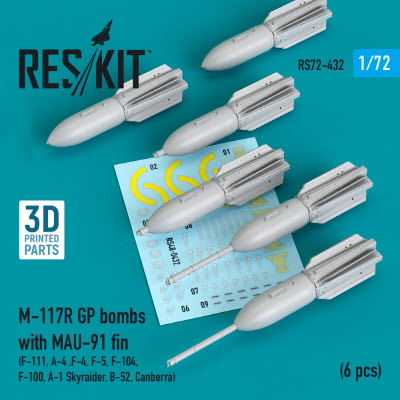 RS72-0432 1/72 M-117R GP bombs with MAU-91 fin (6 pcs) (F-105, F-111, A-4 ,F-4, F-5, F-104, F-100, A