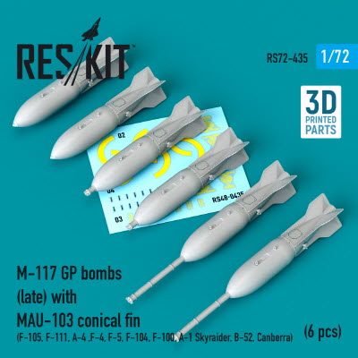 RS72-0435 1/72 M-117 GP bombs (late) with MAU-103 conical fin (6 pcs) (F-105, F-111, A-4 ,F-4, F-5,