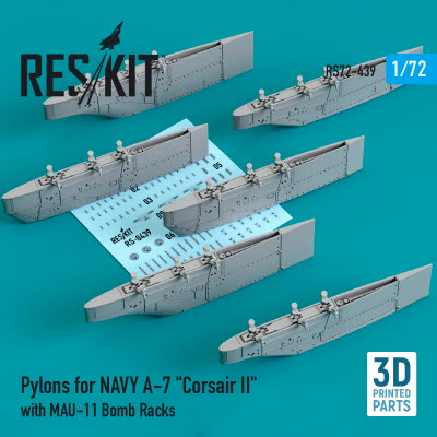 RS72-0439 1/72 Pylons for NAVY A-7 \"Corsair II\" with MAU-11 Bomb Racks (3D Printing) (1/72)