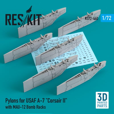 RS72-0440 1/72 Pylons for USAF A-7 \"Corsair II\" with MAU-12 Bomb Racks (3D Printing) (1/72)