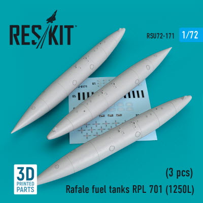 RSU72-0171 1/72 Rafale fuel tanks RPL 701 (1250L) (3 pcs) (3D printing) (1/72)
