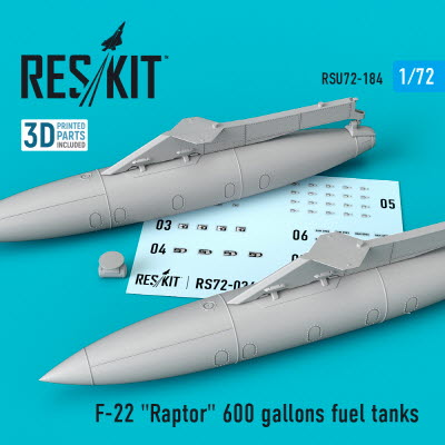 RSU72-0184 1/72 F-22 "Raptor" 600 gallons fuel tanks (1/72)