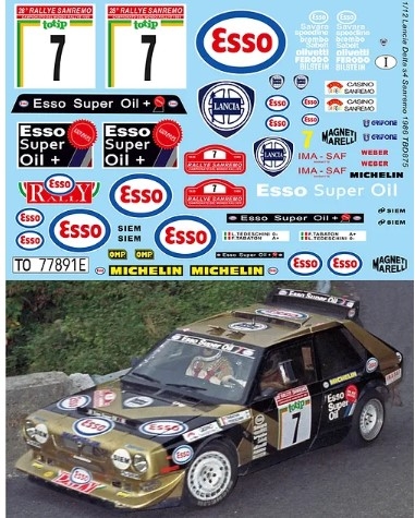[사전 예약] TBD875 1/12 Decals Lancia Delta S4 Grifone Rally Sanremo 1986 Decal TBD875