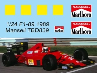 [사전 예약] TBD839 1/24 Decals X FERRARI F1 -89 Nigel Mansell 1989 TB Decal TBD839
