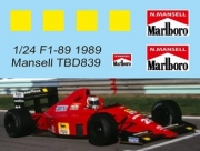 [사전 예약 ~12/4일] TBD839 1/24 Decals X FERRARI F1 -89 Nigel Mansell 1989 TB Decal TBD839