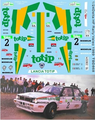 TBD868 1/24 Decals Lancia Delta Totip Rally Valeo 1989 Fiorio Pirollo Decal TBD868