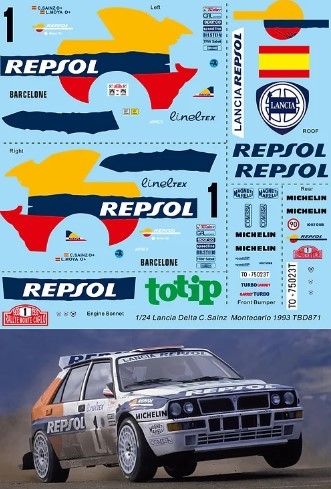 [사전 예약] TBD871 1/24 Decals Lancia Delta Repsol Sainz Rally Montecarlo 1993 TB Decal TBD871 SKU: TBD871