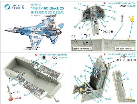 [사전 예약] QD48400 1/48 F-16C block 25 3D-Printed & coloured Interior on decal paper (Kinetic 2022 tool)