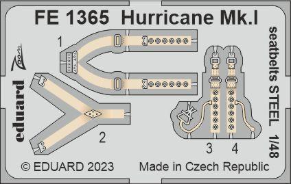 FE1365 1/48 Hurricane Mk.I seatbelts STEEL 1/48 HOBBY BOSS
