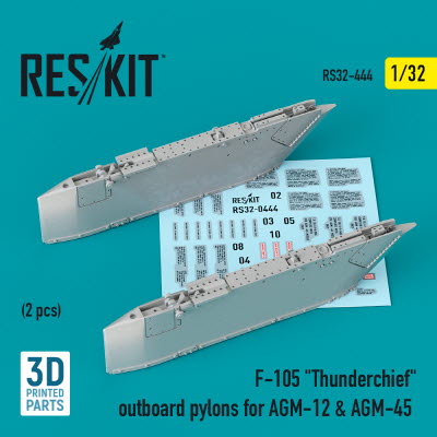 [사전 예약] RS32-0444 1/32 F-105 \"Thunderchief\" outboard AGM-12 & AGM-45 pylons (2 pcs) (3D Printing) (1/32)
