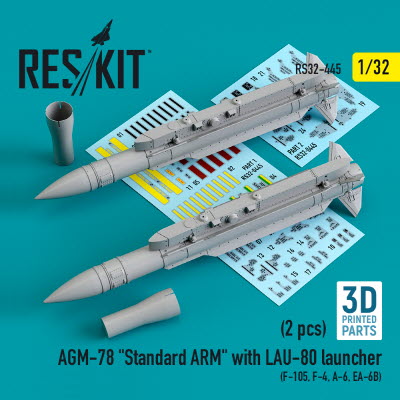 RS32-0445 1/32 AGM-78 \"Standard ARM\" with LAU-80 launcher (2 pcs) (F-105,F-4,A-6,EA-6B) (3D printing