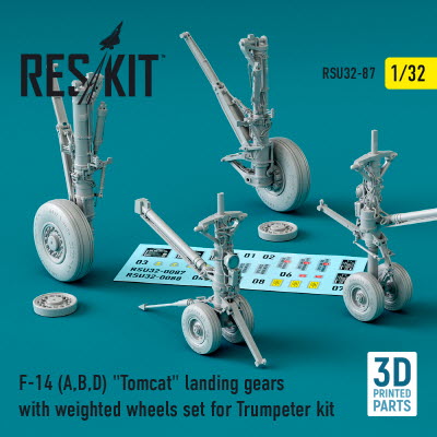 [사전 예약] RSU32-0087 1/32 F-14 (A,B,D) \"Tomcat\" landing gears with weighted wheels set for Trumpeter kit (3D P
