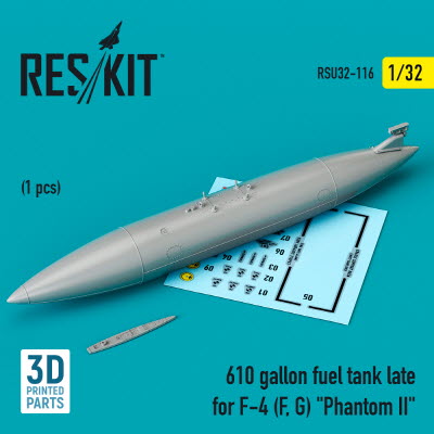 [사전 예약] RSU32-0116 1/32 610 gallon fuel tank late for F-4 (F, G) "Phantom II" (3D Printing) (1/32)