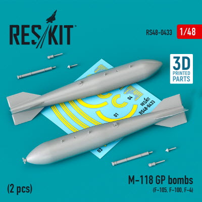 [사전 예약] RS48-0433 1/48 M-118 GP bombs (2 pcs) (F-105, F-100, F-4) (3D Printing) (1/48)