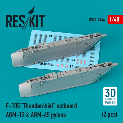 RS48-0444 1/48 F-105 \"Thunderchief\" outboard AGM-12 & AGM-45 pylons (2 pcs) (3D Printing) (1/48)