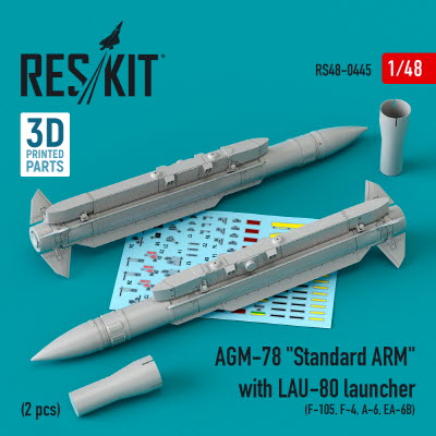 [사전 예약] RS48-0445 1/48 AGM-78 \"Standard ARM\" with LAU-80 launcher (2 pcs) (F-105,F-4,A-6,EA-6B) (3D printing