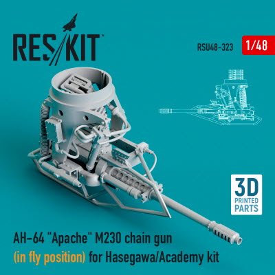 RSU48-0323 1/48 AH-64 \"Apache\" M230 chain gun (in fly position) for Hasegawa/Academy kit (3D printin
