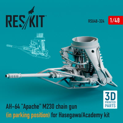 RSU48-0324 1/48 AH-64 "Apache" M230 chain gun (in parking position) for Hasegawa/Academy kit (3D pri