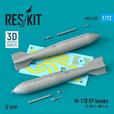 RS72-0433 1/72 M-118 GP bombs (2 pcs) (F-105, F-100, F-4) (3D Printing) (1/72)