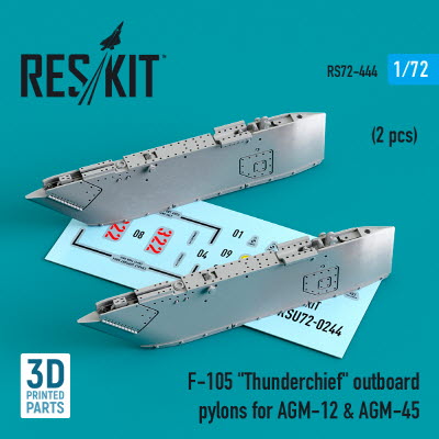 [사전 예약] RS72-0444 1/72 F-105 \"Thunderchief\" outboard AGM-12 & AGM-45 pylons (2 pcs) (3D printing) (1/72)