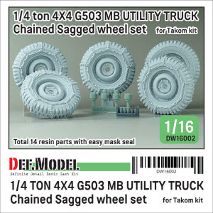 DW16002 1/16 WW2 US 1/4 ton G503 Utility Truck Chained Wheel set (for 1/16 Takom kit)
