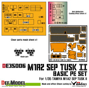 DE35006 1/35 M1A2 Tusk Basic PE set + 연막탄 발사기,관측창 필름, 투명부품 Mask seal(for Tamiya1/35 M1A2 Tusk)