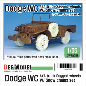 DW30056 1/35 WW2 U.S Dodge WC 4X4 Sagged wheel set w/ snow chains (for AFV club, Italeri 1/35)