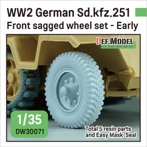 DW30071 1/35 WW2 German Sd.kfz.251 Half-track front sagged wheel set - Early ( for 1/35)