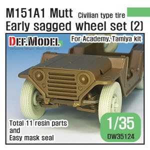DW35124 1/35 US M151A1 Early sagged wheel set(2)- Civilian tire (for Tamiya/Academy 1/35) (Included front suspension parts)
