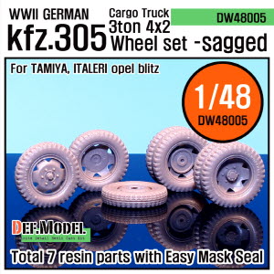 DW48005 1/48 WW2 German Cargo truck Kfz.305 Sagged Wheel set (for Tamiya 1/48)