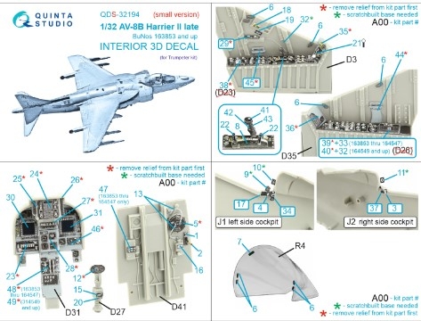 [사전 예약] QDS-32194 1/32 AV-8B Harrier II late 3D-Printed & coloured Interior on decal paper (Trumpeter) (Smal