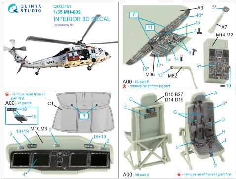 [사전 예약] QD35109 1/35 MH-60S 3D-Printed & coloured Interior on decal paper (Academy)