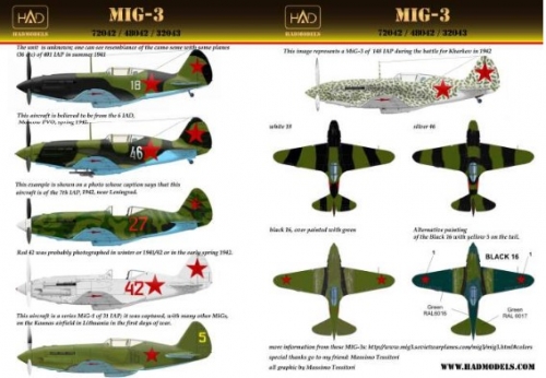 72042 1/72 72042 MiG-3 (silver 46, white 18, black 16, red 42, red 27)
