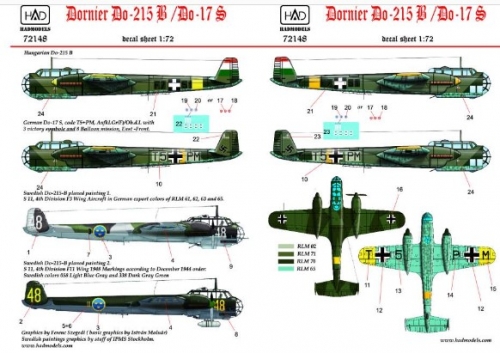 72148 1/72 72148 Dornier Do-215 B / Do-17 S ( Hungarian, Swedish, German)
