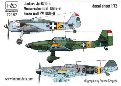 72187 1/72 72187 Bf 109 G-6, JU-78 D-5, FW 190 F-8 Hungarian planes
