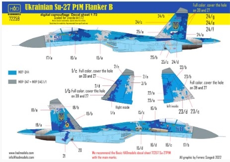 72259 1/72 72259 Ukrainian Su-27 P1M Flanker B Digit Camouflage decal sheet