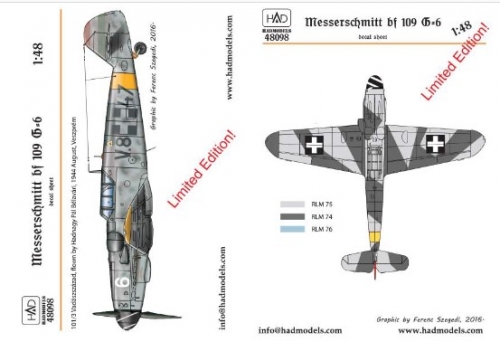48098 1/48 48098 Messerschmitt Bf 109 G-6 decal sheet version 2017