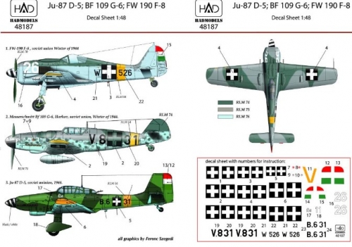 48187 1/48 48187 FW 190 F-8 Bf 109 G-6 Ju-87 D-5 (V8+31, B6+31 Évi, W+526)