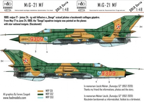 48234 1/48 48234 MiG-21 MF HUNAF 9309 Dongó Squadron