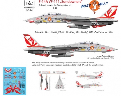 32065 1/32 32065 F-14 A VF-111 Sundowners \"Miss Molly\" for Trumpeter kit ( double sheet)