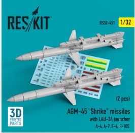 [사전 예약] RS32-0451 1/32 AGM-45 \"Shrike\" missiles with LAU-34 launcher (2 pcs) (A-4, A-7, F-4, F-105) (3D Prin